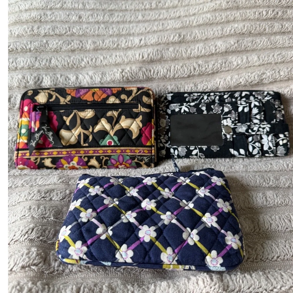 Vera Bradley Bundle Turnlock Wallet Zip ID Case Coin Pouch Quilted Floral 3pc St - Picture 2 of 11